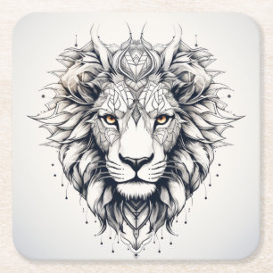 Geometric Lion Head Illustration Coaster
