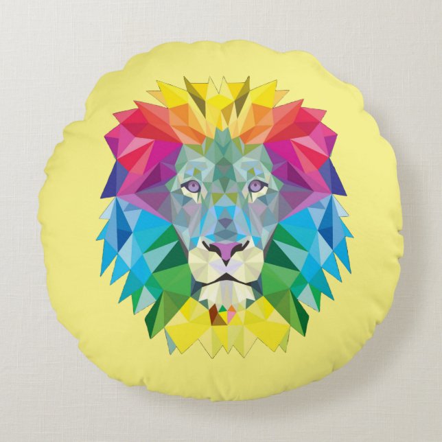Geometric Lion Head Round Cushion (Front)