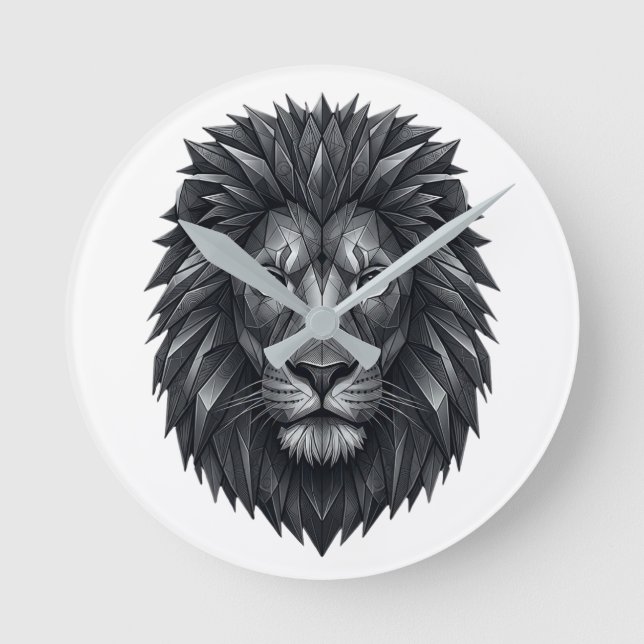 Geometric Lion King - Metallic Mandala Line Art Round Clock (Front)