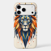 Geometric Lion Orange and Blue Polygonal Art