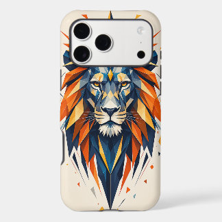 Geometric Lion Orange and Blue Polygonal Art