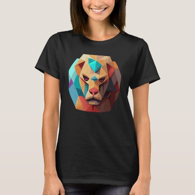 Geometric Lion Polygon Low Poly Lions Face 2 T-Shirt (Front)