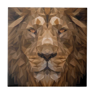 Geometric Lion Portrait Ceramic Tile
