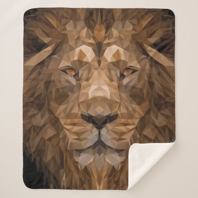 Geometric Lion Portrait Sherpa Blanket (Front)