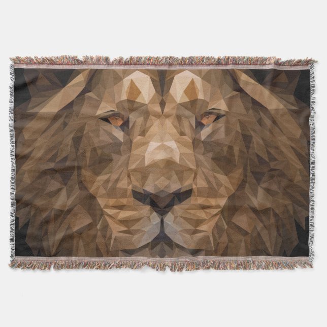 Geometric Lion Portrait Throw Blanket (Front)
