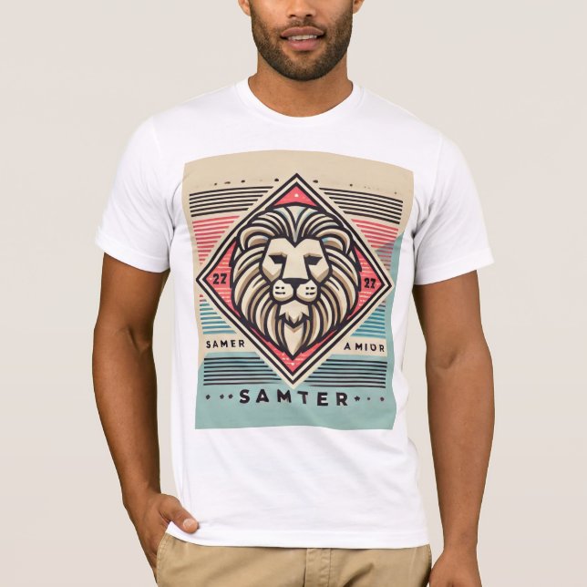 Geometric Lion Retro Emblem T-Shirt Design (Front)