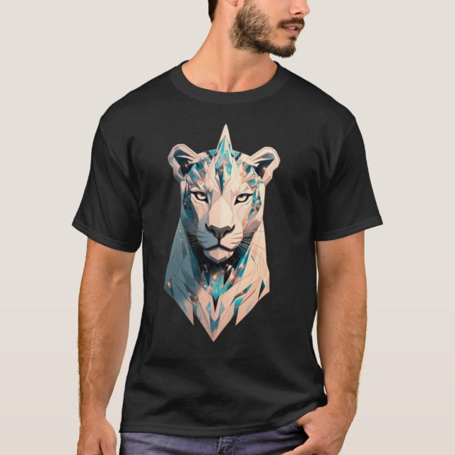 Geometric Lioness Crystal Abstract Animal Art T-Shirt (Front)
