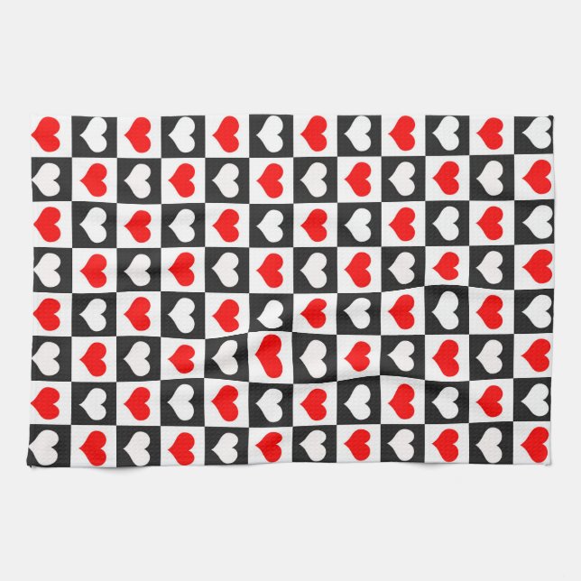 Geometric Love Heart Pattern Design  Tea Towel (Horizontal)