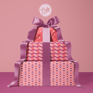 Geometric Love Hearts, Dots and Chevron Stripes Wrapping Paper Sheet
