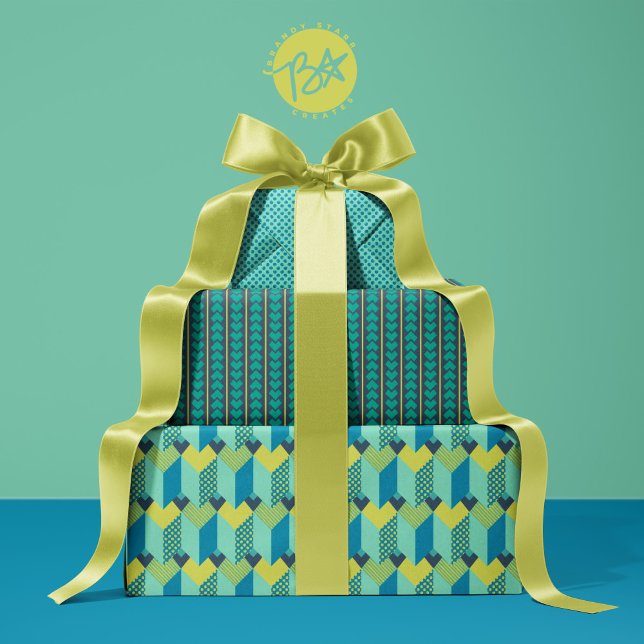 Geometric Love in Citron, Teal, Navy Wrapping Paper Sheet (Creator Uploaded)