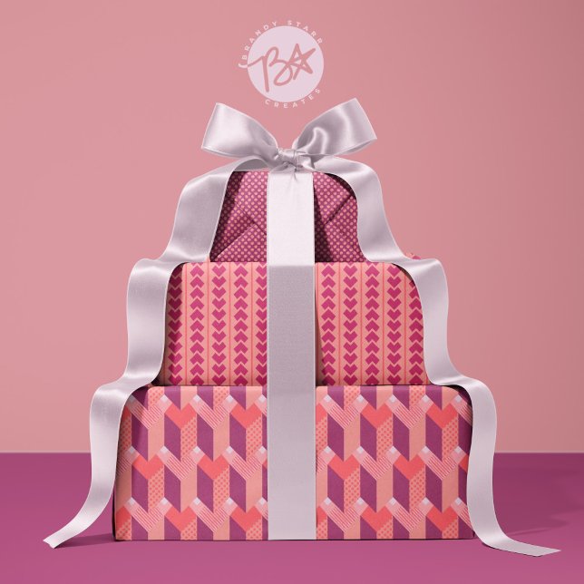 Geometric Love in Magenta, Coral, Pink Wrapping Paper Sheet (Creator Uploaded)