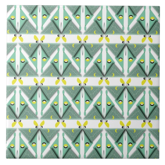 Geometric Luna Moth Ceramic Tile (Front)