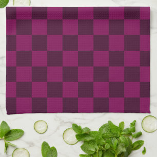 Geometric Magenta and Dark Maroon Chequerboard Tea Towel