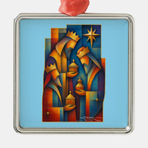 Geometric Magi - Three Wise Men Christmas Star Art Metal Ornament