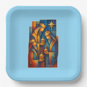 Geometric Magi - Three Wise Men Christmas Star Art Paper Plate