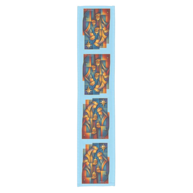 Geometric Magi - Three Wise Men Christmas Star Art Short Table Runner (Front)