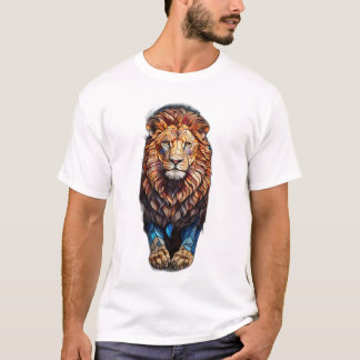 Geometric Majesty: Stained Glass Lion T-Shirt Desi