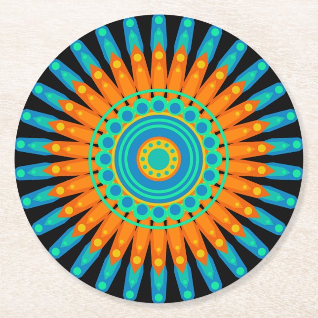 Geometric Mandala Art Circle Design-48256 Round Paper Coaster (Front)