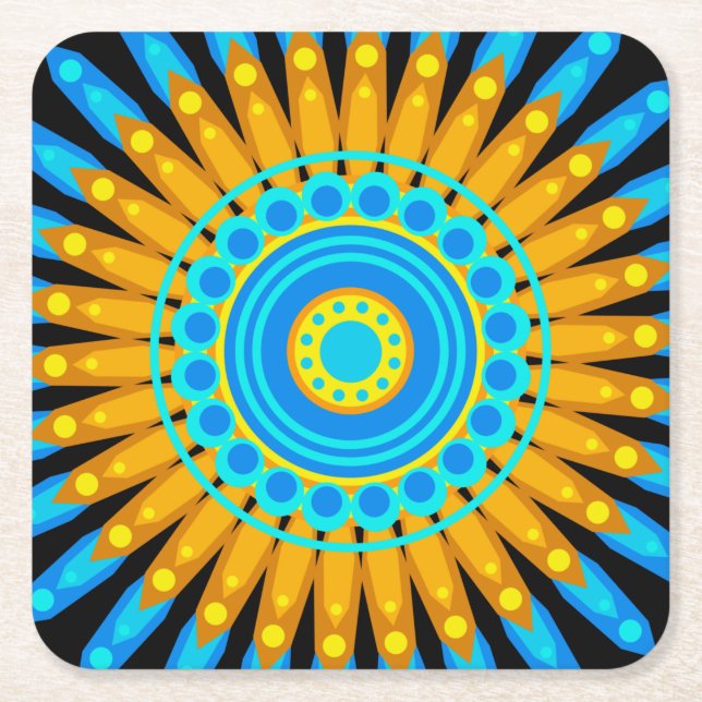 Geometric Mandala Art Circle Design 48256 Square Paper Coaster (Front)