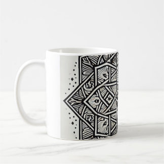 "Geometric Mandala Art Mug - Unique Black & White 