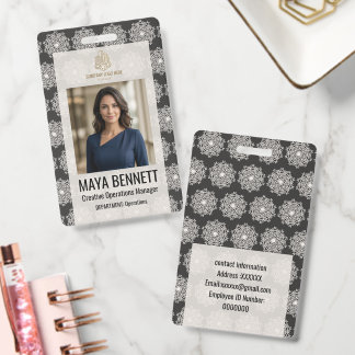 Geometric Mandala Charcoal Cream ID Badge