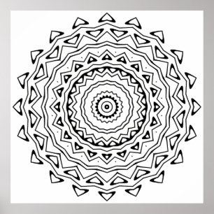 Geometric Mandala Colouring Page with Triangle Rin Poster