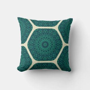 Geometric Mandala Hexagon Pattern – Deep Green & B Cushion