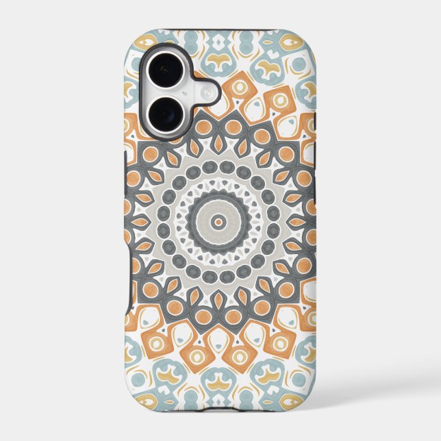 Geometric Mandala in Orange, Grey, and Blue (Back)
