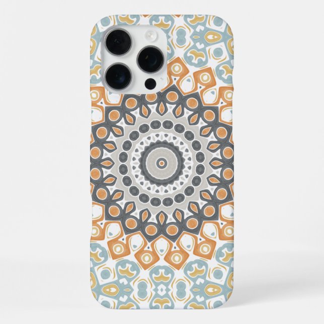 Geometric Mandala in Orange, Grey, and Blue iPhone Case (Back)