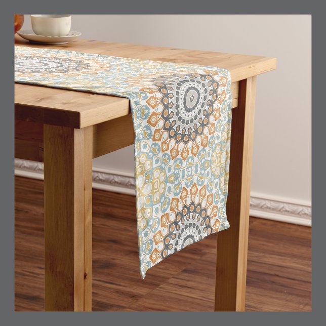 Geometric Mandala in Orange, Grey, and Blue Medium Table Runner (Creator Uploaded)