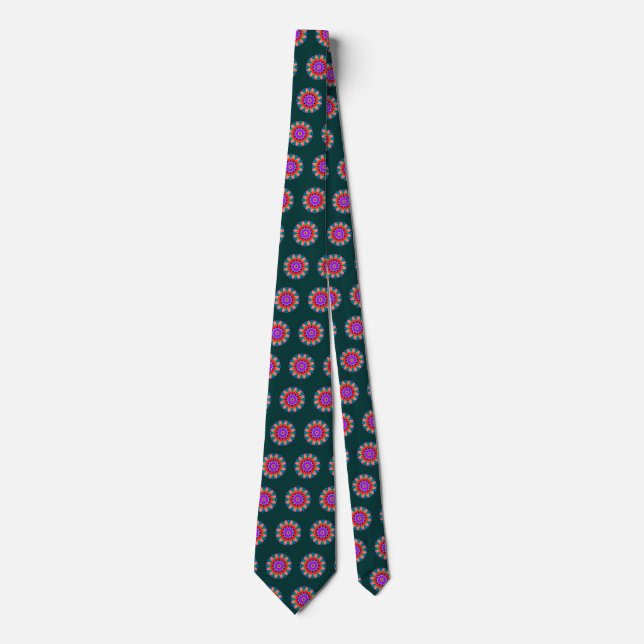 Geometric Mandala - on Dark Green Tie (Front)