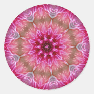 Geometric Mandala Pink Flower Pattern-67545 Classic Round Sticker