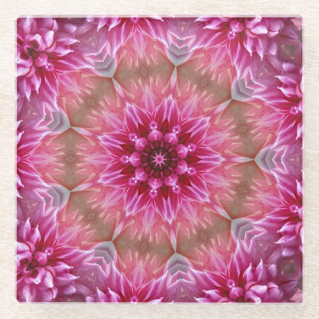Geometric Mandala Pink Flower Pattern-67545 Glass Coaster (Front)