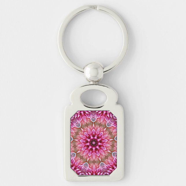 Geometric Mandala Pink Flower Pattern-67545 Key Ring (Front)
