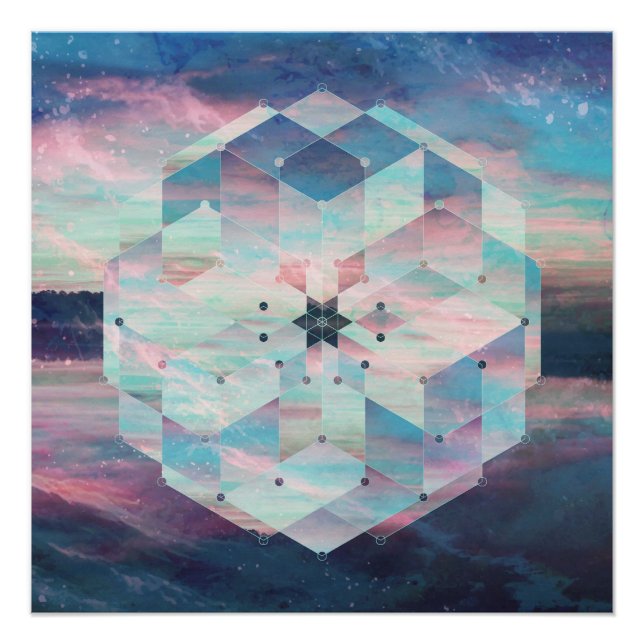 Geometric Mandala Polyscape Ocean Pastel Blue Poster (Front)