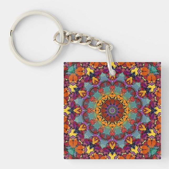 Geometric Mandala Purple Blue Design-64351 Key Ring (Front)