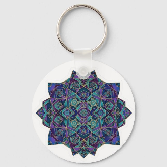 Geometric Mandala Sacred Pattern Abstract Art Key Ring (Front)