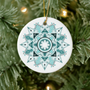Geometric Mandala, tree Ceramic Ornament