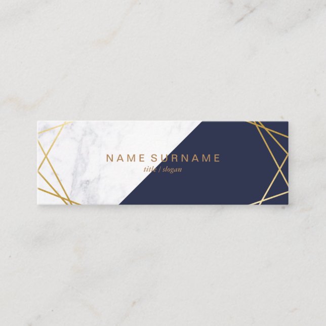 Geometric Marble Gold Blue Mini Business Card (Front)