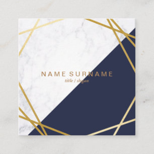 Geometric Marble Gold Blue Square Business Card