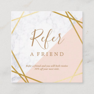Geometric Marble Gold Light Pink Square Referral Business Card