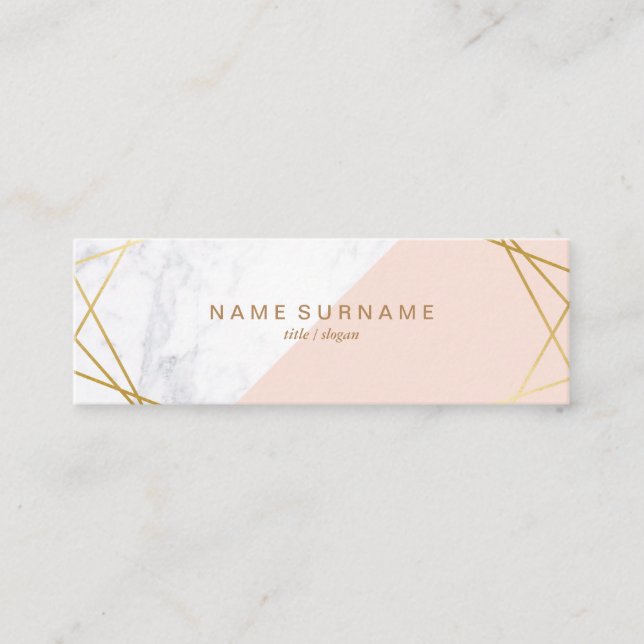 Geometric Marble Gold LightPink Mini Business Card (Front)