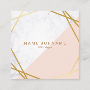 Geometric Marble Gold Pink Square Business Card