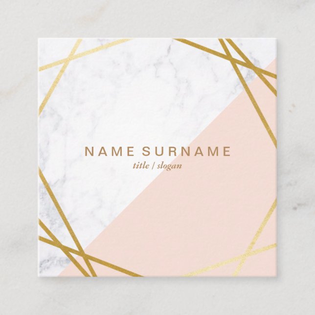 Geometric Marble Gold Pink Square Business Card (Front)