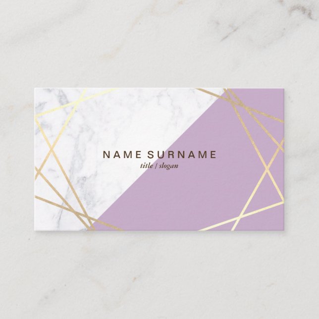 Geometric Marble Lavender Gold Business Card (Front)