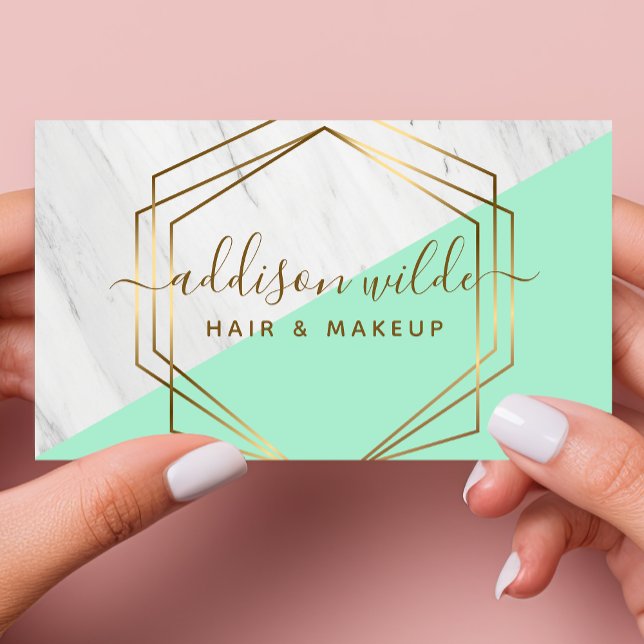 Geometric Marble Modern Mint And Gold Trendy Chic Business Card (Creator Uploaded)