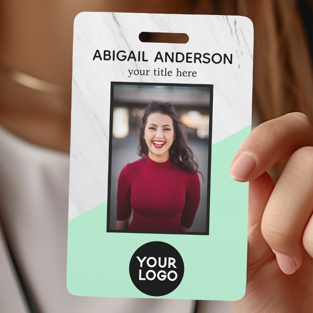 Geometric Marble Modern Neo Mint Photo ID Work ID Badge (Creator Uploaded)