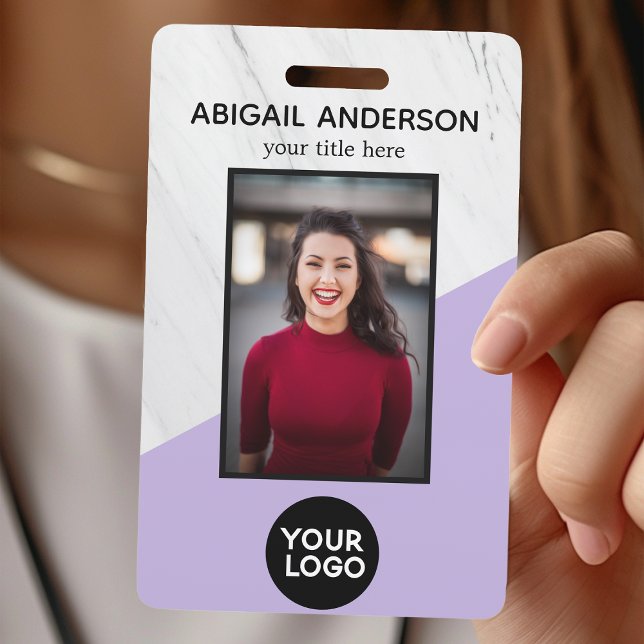 Geometric Marble Modern Purple Photo ID Work ID Badge (Creator Uploaded)