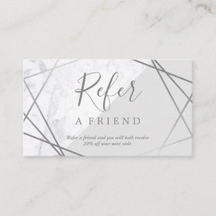 Geometric Marble Silver Grey Promo Referral Business Card