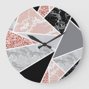 Geometric Marble with Pink Glitter: Seamless Large Clock
